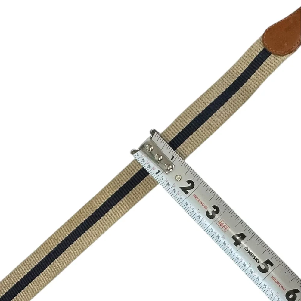 Coach‎ Belt Mens 36 Beige Navy Linen Leather Vintage 3830 Preppy Striped